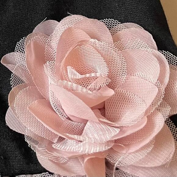 Black & Pink Polka Dot, Flower, Rose, Tulle, Sleeveless, Collared, Party Dress - Picture 7 of 11